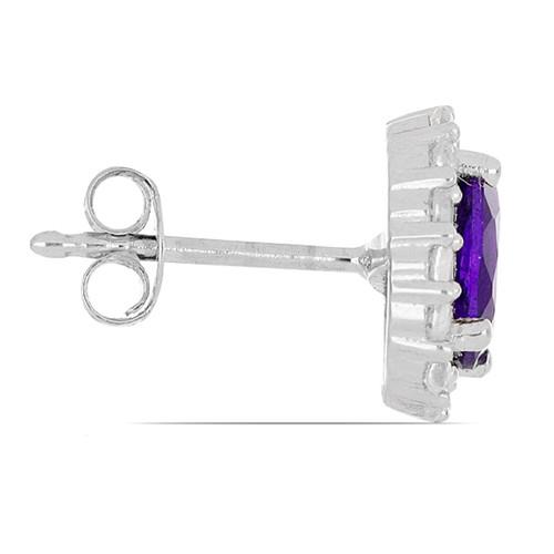 BUY AFRICAN AMETHYST GEMSTONE HALO EARRINGS IN STERLING SILVER